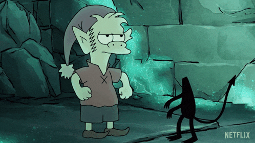 a cartoon character from netflix is standing next to a devil