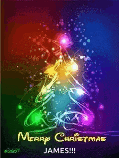a merry christmas card for james with a rainbow colored christmas tree