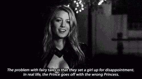 a black and white photo of a woman with a quote about fairy tales