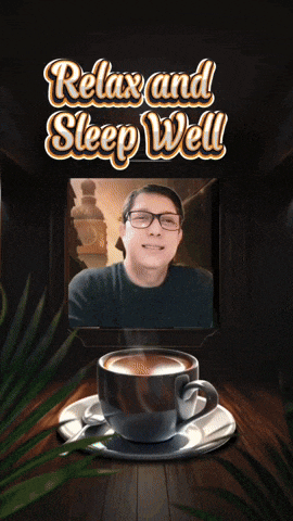 a picture of a man with the words relax and sleep well above him
