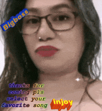 a picture of a woman with glasses and a bigboss sticker