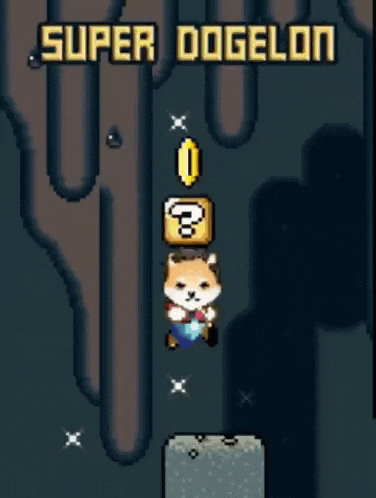 a pixel art of a doge holding a diamond in a video game called super dogelon .