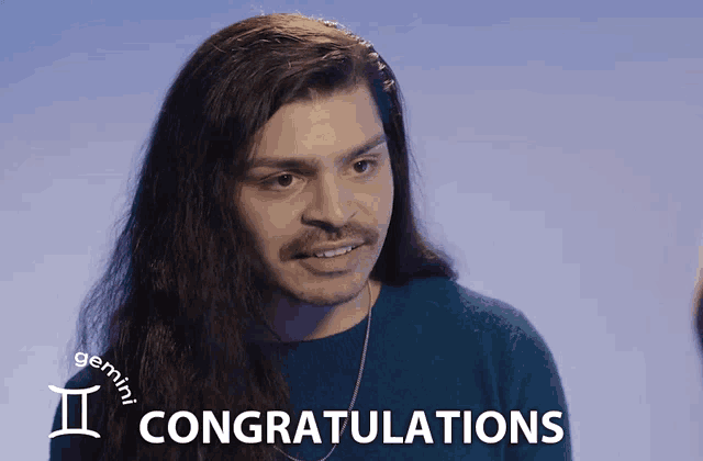 a picture of a man with long hair and the words congratulations in the corner
