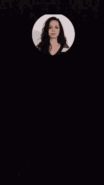 a naked woman with long hair is in a circle on a black background