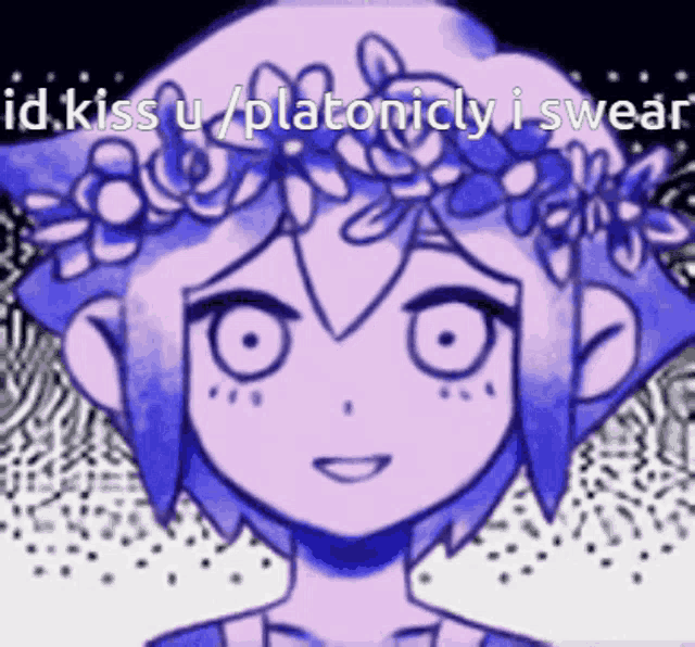 a girl with a flower crown on her head says id kiss u / platonicly i swear