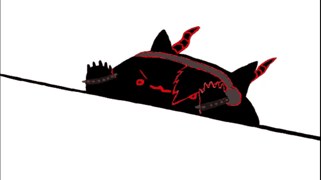 a drawing of a black monster with horns and headphones on
