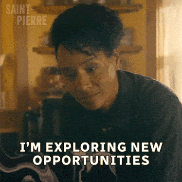 a woman says " i 'm exploring new opportunities " in an animated gif
