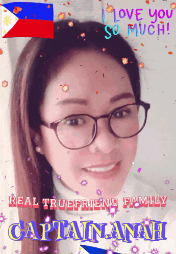 a picture of a woman with glasses and the words " i love you so much " on top