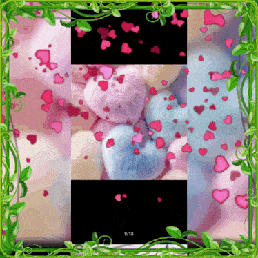 a picture of stuffed animals with hearts on them and the date 9/18