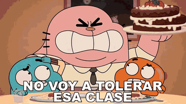 a cartoon character holding a cake with the words no voy a tolerar esa clase