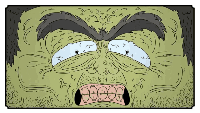 a cartoon drawing of a man 's face with a big mouth and teeth