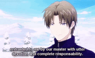 a man in a black jacket says " entrusted to me by our master with utter devotion and complete responsibility . "