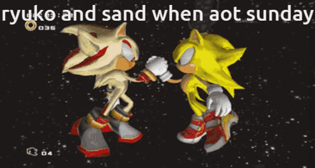 a screenshot of a video game with the words " ryuko and sand when aot sunday " at the top