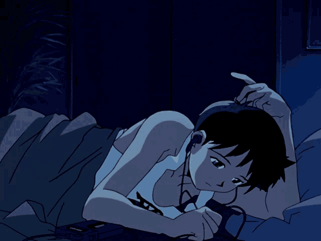 a cartoon drawing of a girl laying in bed