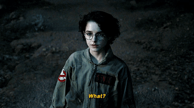 a young girl in a ghostbusters uniform says what