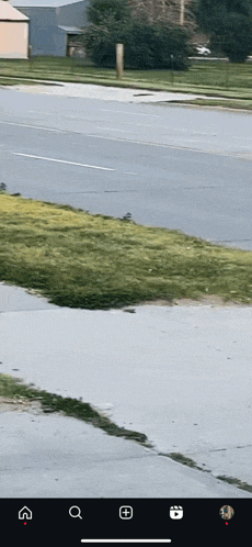 a phone screen shows a picture of a street and a grassy area