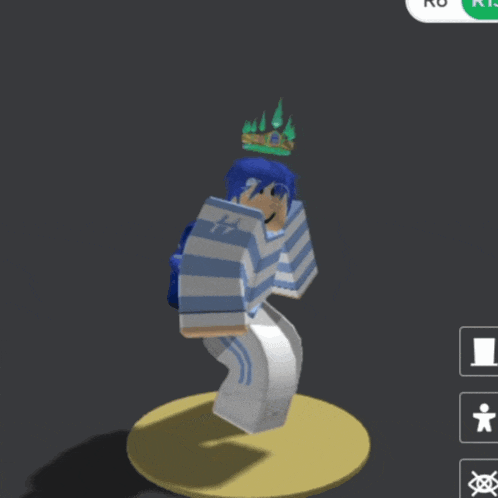 a roblox character wearing a striped shirt and a crown