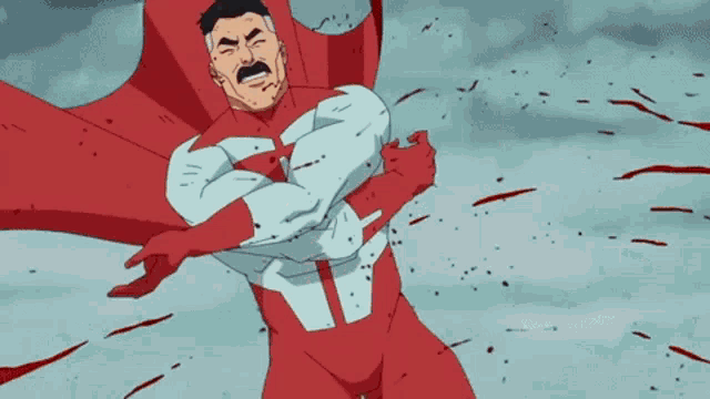 a cartoon of a man in a red and white superhero suit