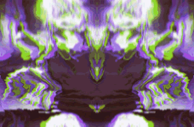 a purple and green abstract background with a reflection of a person 's face