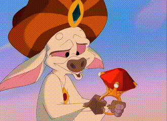 a cartoon character is wearing a turban and holding a red ring