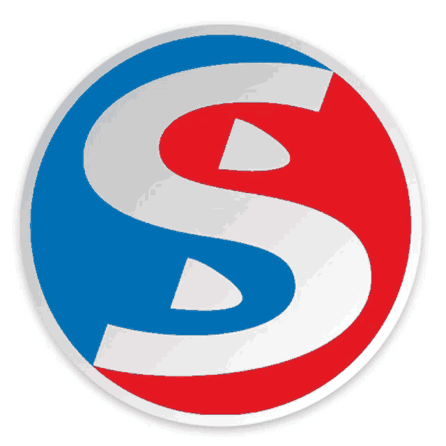 a red white and blue letter s in a circle
