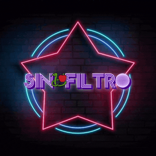 a neon sign that says sin filtro in a star