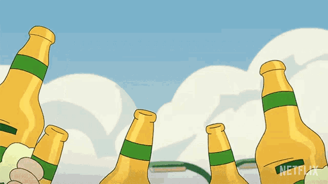 a cartoon of beer bottles with the word netflix on the bottom right