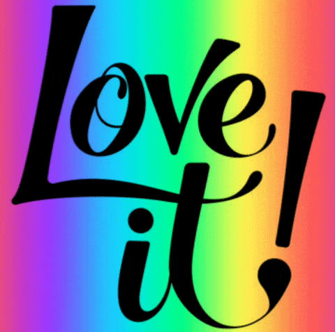 a rainbow background with the words love it