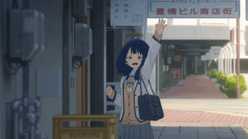 a girl is standing in front of a kirin sign