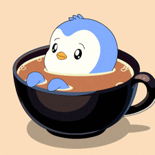 a penguin is sitting in a cup of hot chocolate