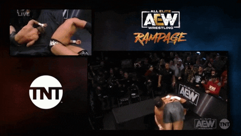 an advertisement for aew wrestling rampage showing a man laying on the ground