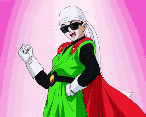 a cartoon character is wearing sunglasses and a bandana and has a red cape