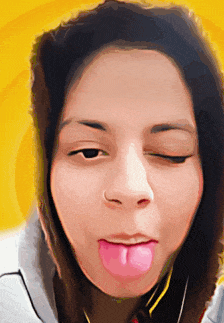 a woman with her eyes closed and her tongue hanging out