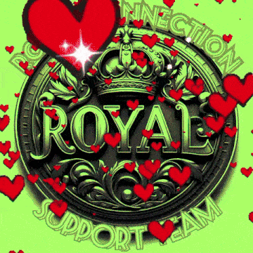 a logo that says royal support team with hearts around it