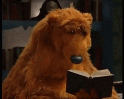 Bear In The Big Blue House Tired GIF - Bear In The Big Blue House Tired Holding Book GIFs