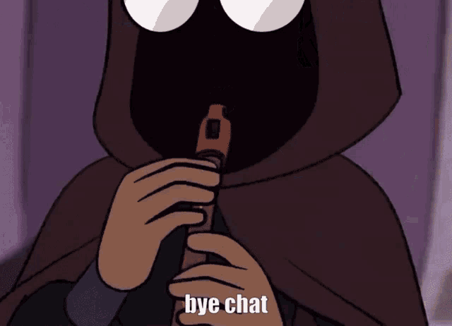 a cartoon character is playing a flute with the words bye chat below him