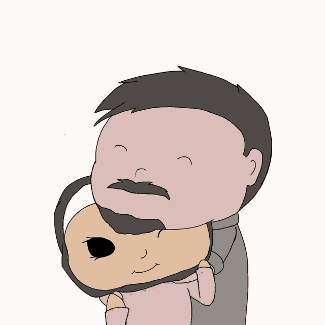 a cartoon drawing of a man carrying another man with a heart above them