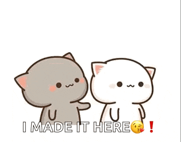 a couple of cartoon cats are standing next to each other and one of them is touching the other 's face .