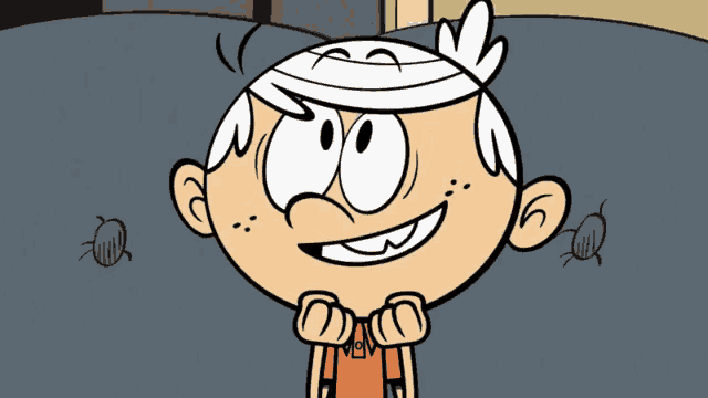 lincoln loud from the loud house is smiling with his hands on his chest