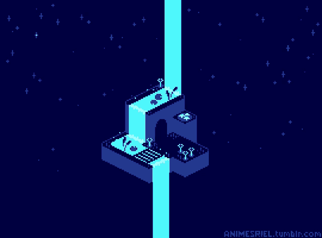a pixel art of a waterfall with the website animesriel.tumblr.com in the corner