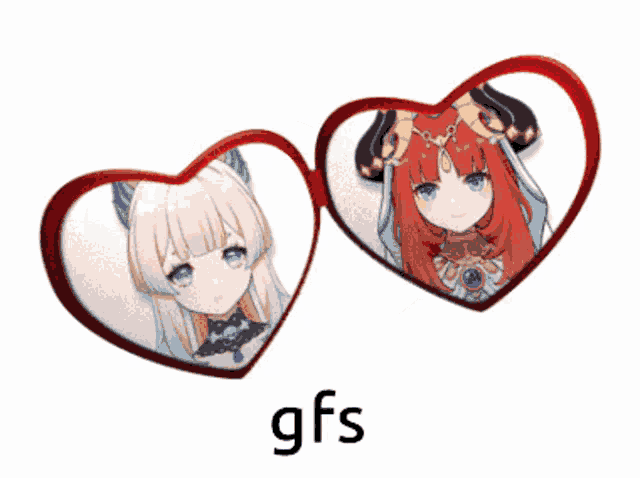 two heart shaped glasses with a picture of a girl and the words gfs below them