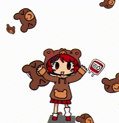 a cartoon drawing of a girl in a teddy bear hood holding a sign that says ' sss '