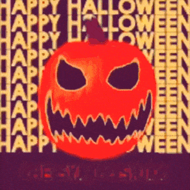 a halloween greeting card with an evil pumpkin and the words happy halloween