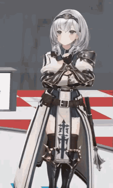 a girl in a knight 's outfit with a sword