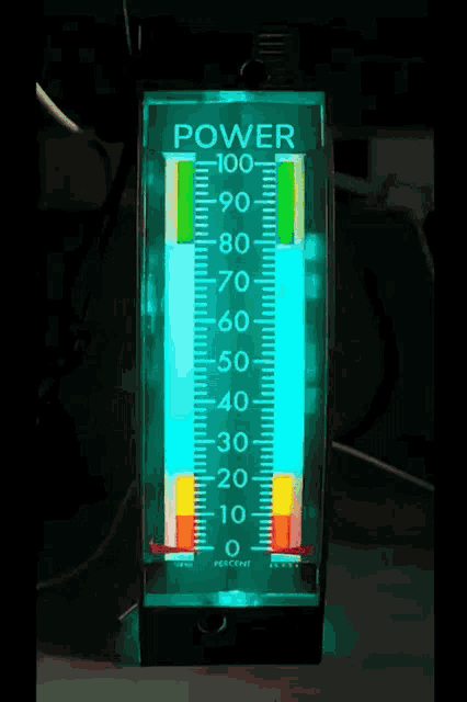 a glowing power meter displays a range of levels