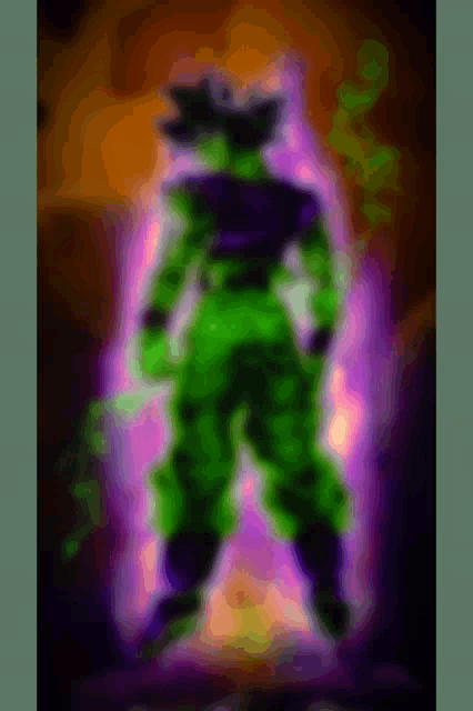 a blurred image of a person in a green suit