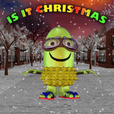 a cartoon character is standing in the snow with the words " is it christmas " written above him
