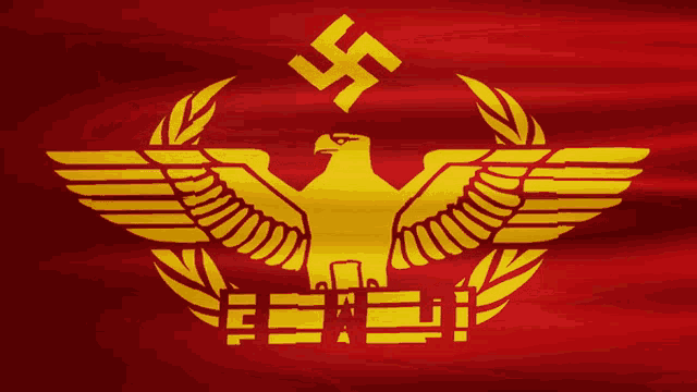 a flag with an eagle and a swastika with the letters ea on it