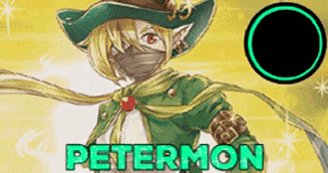 a cartoon character named petermon is wearing a hat and scarf
