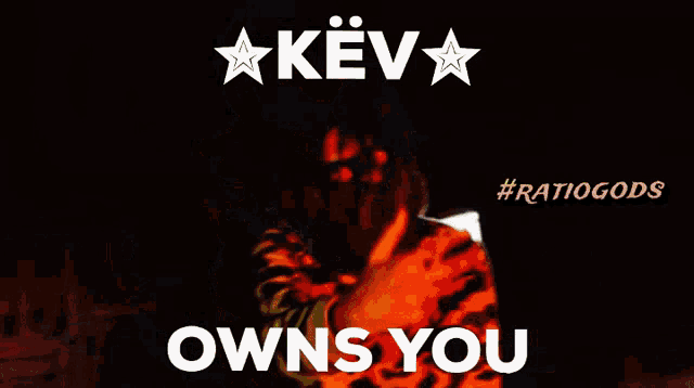 a person wearing a yellow scarf with the words " kev owns you " on it